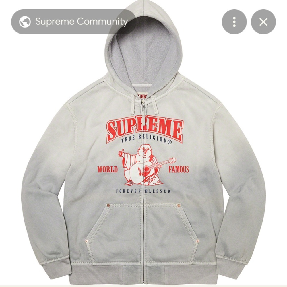 brand new. Supreme/true religion grey washed hoodie.